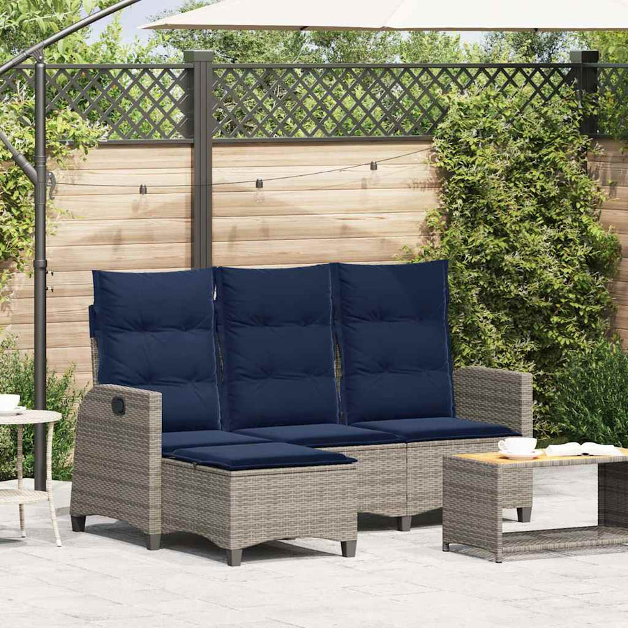 Verstelbare tuinbank met kussens L-vormig poly rattan grijs