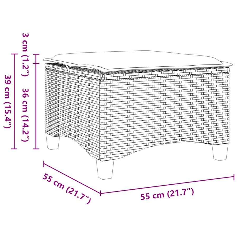 Tuinkrukken met kussens 2 st 55x55x36 cm poly rattan bruin