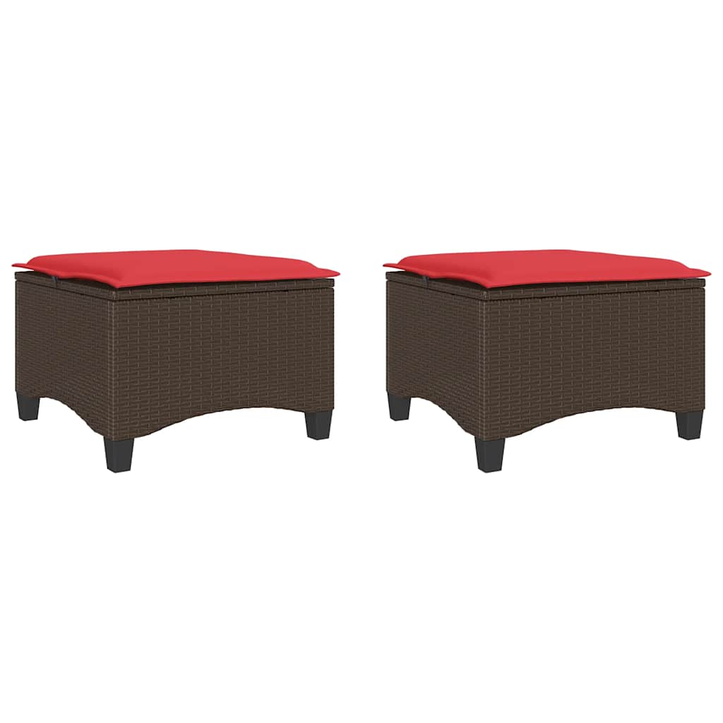 Tuinkrukken met kussens 2 st 55x55x36 cm poly rattan bruin