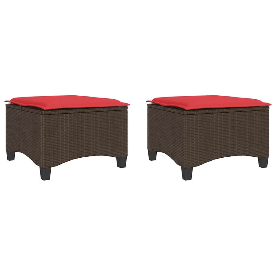 Tuinkrukken met kussens 2 st 55x55x36 cm poly rattan bruin