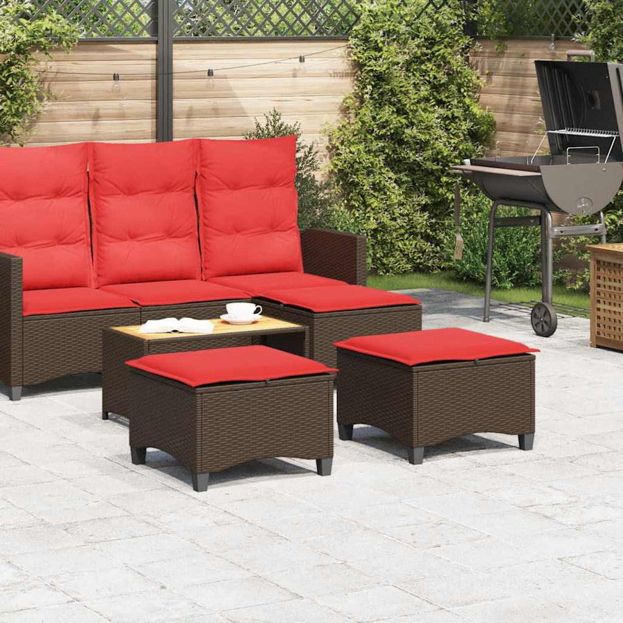 Tuinkrukken met kussens 2 st 55x55x36 cm poly rattan bruin