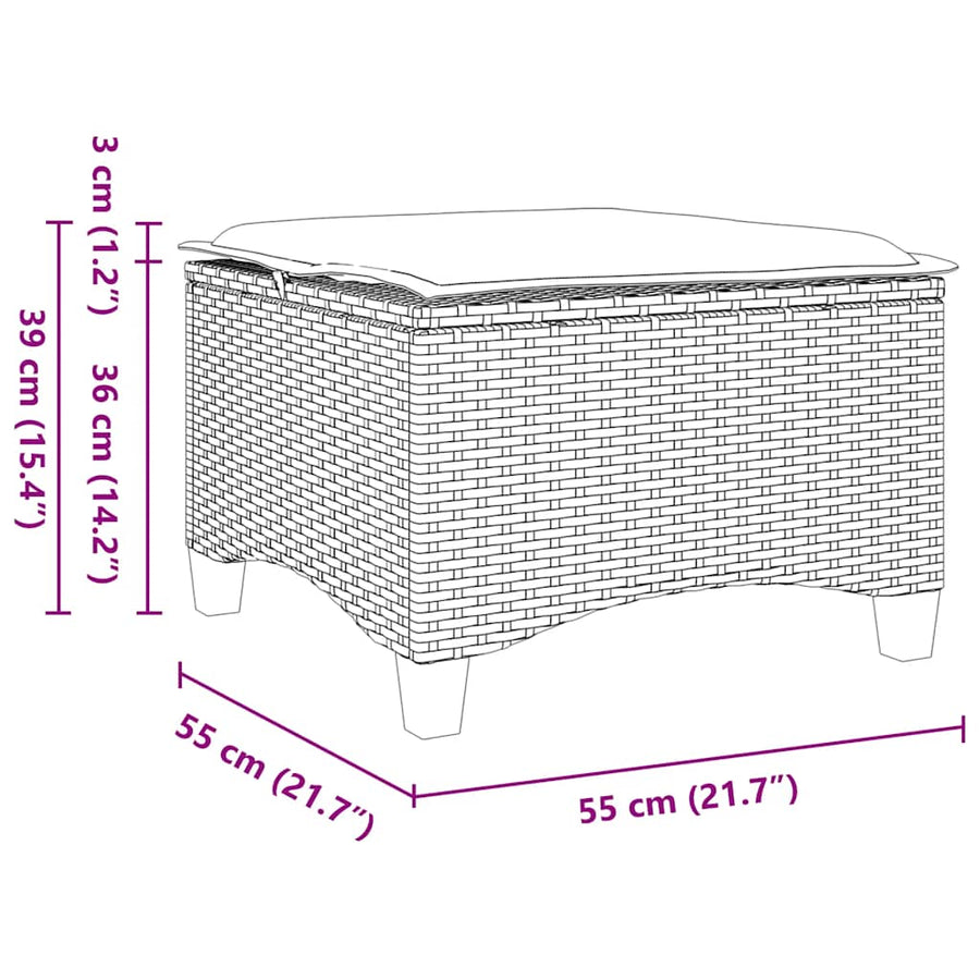 Tuinkrukken met kussens 2 st 55x55x36 cm poly rattan bruin