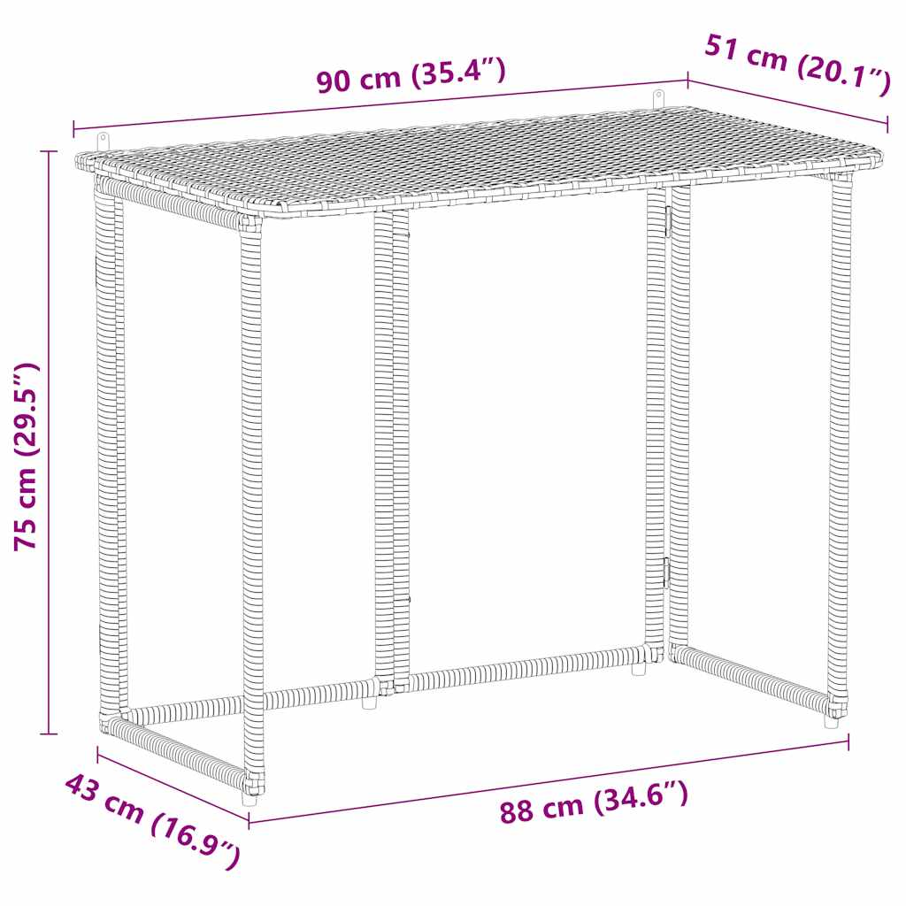 Tuintafel inklapbaar 90x51x75 cm poly rattan bruin