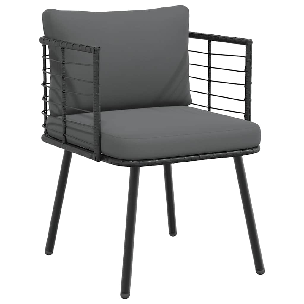 Tuinstoel met kussens poly rattan zwart