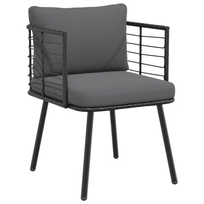 Tuinstoel met kussens poly rattan zwart