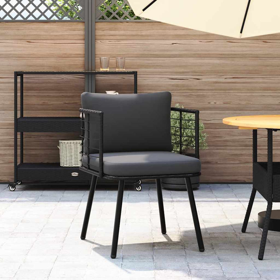 Tuinstoel met kussens poly rattan zwart