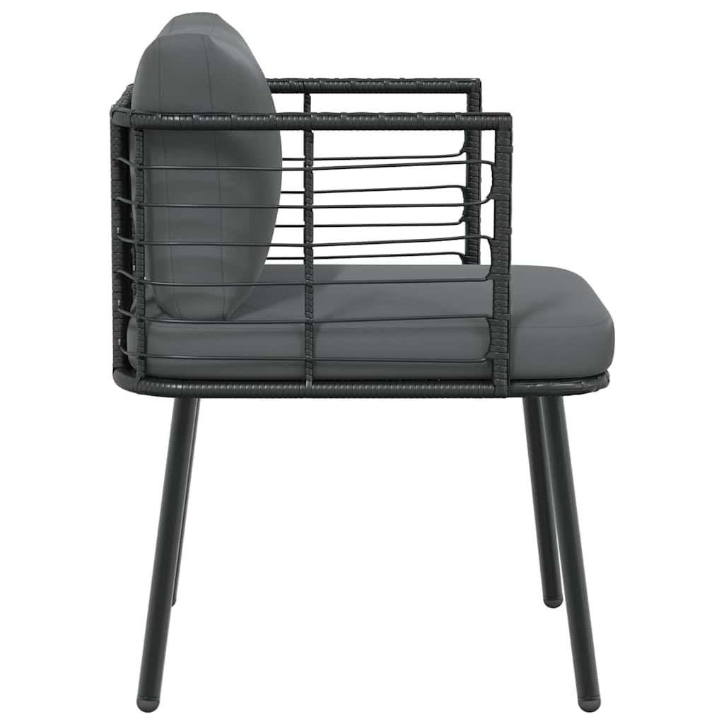 Tuinstoel met kussens poly rattan zwart