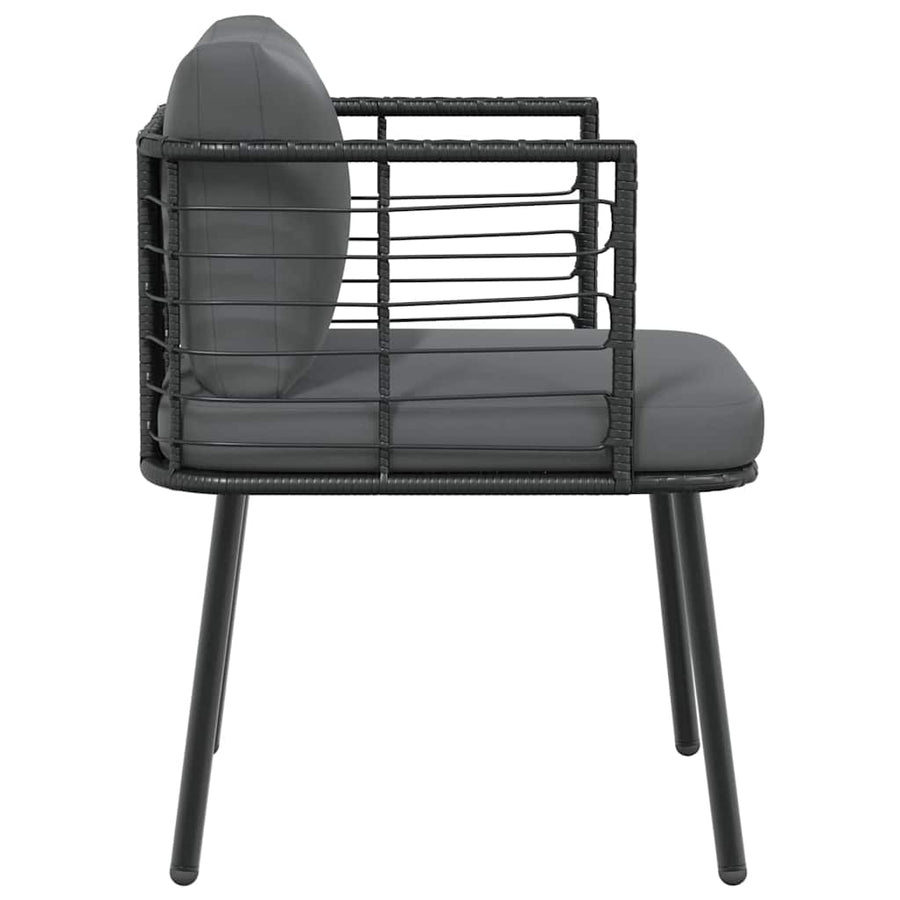 Tuinstoel met kussens poly rattan zwart