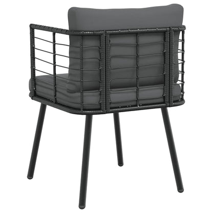 Tuinstoel met kussens poly rattan zwart