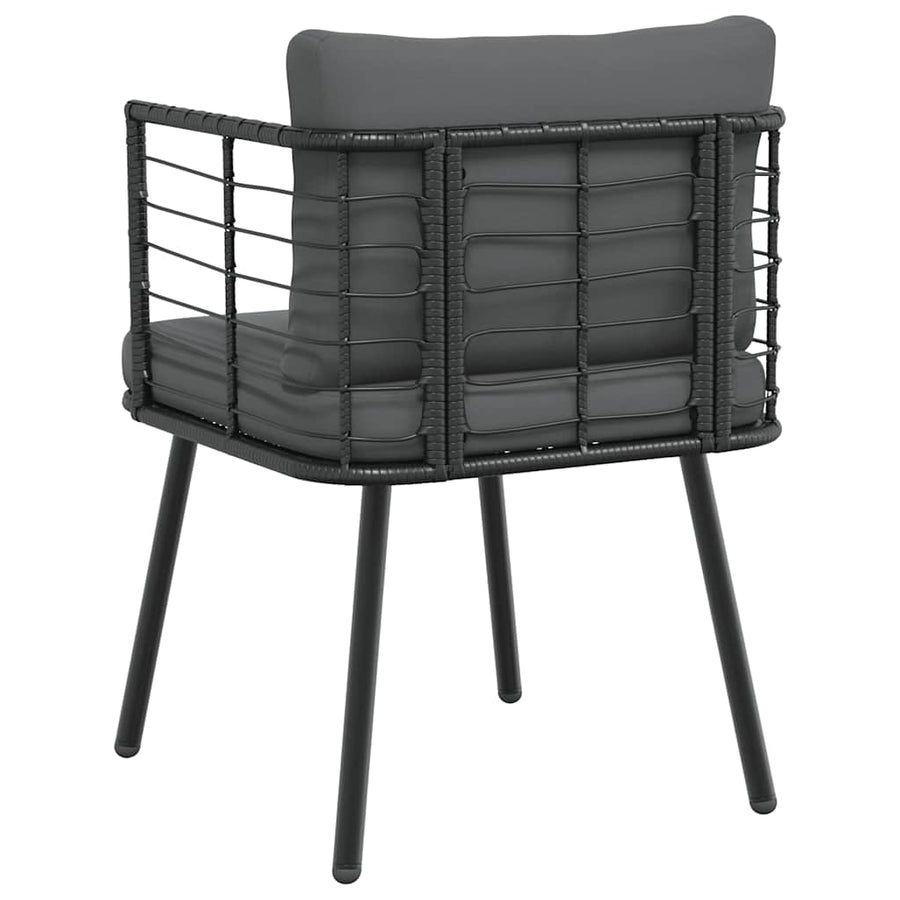 Tuinstoel met kussens poly rattan zwart