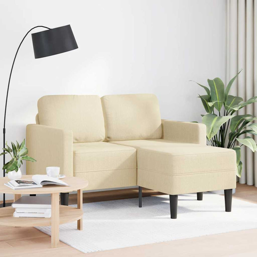 2-Zitsbank Met Ligstoel L-Vormig Kleurig Stof 125 Cm Crème