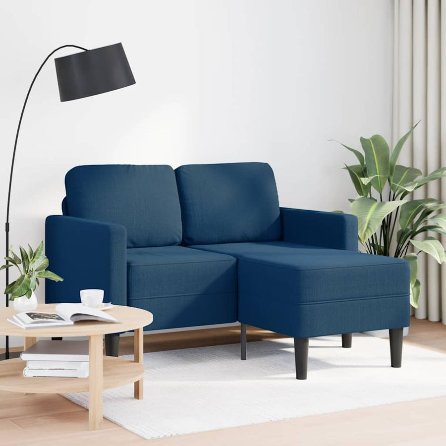 2-Zitsbank Met Ligstoel L-Vormig 125 Cm Stof Blauw
