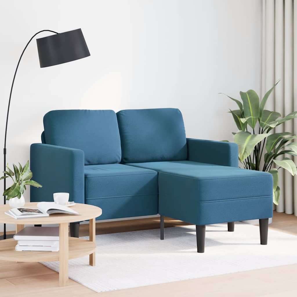 2-Zitsbank Met Ligstoel L-Vormig 125 Cm Fluweel Blauw