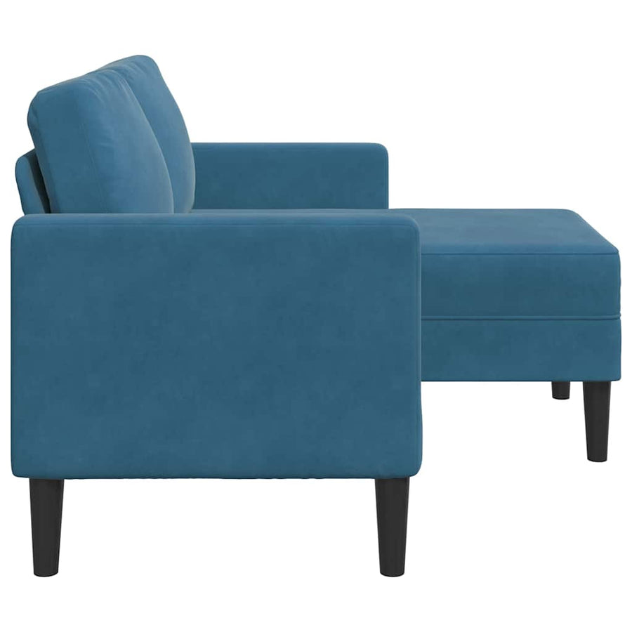 2-Zitsbank Met Ligstoel L-Vormig 125 Cm Fluweel Blauw