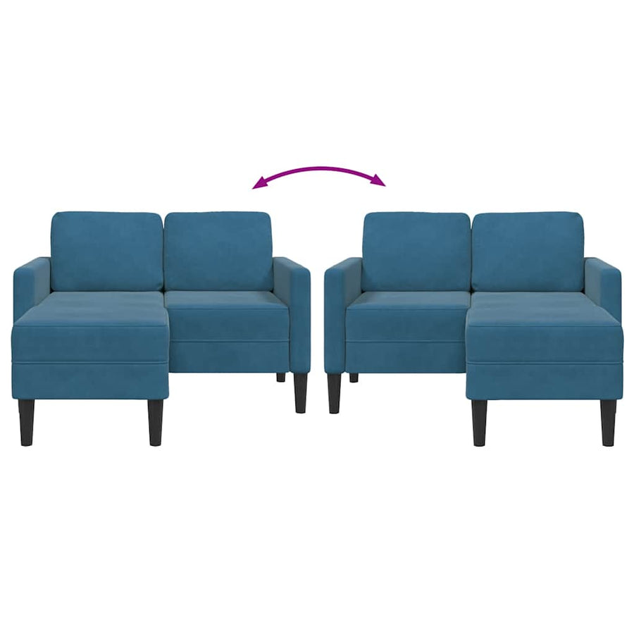 2-Zitsbank Met Ligstoel L-Vormig 125 Cm Fluweel Blauw