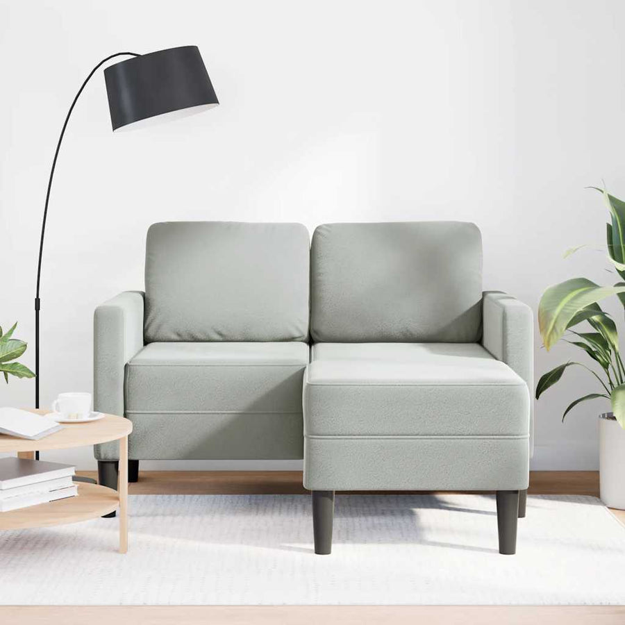 2-Zitsbank Met Ligstoel L-Vormig 125 Cm Fluweel Lichtgrijs