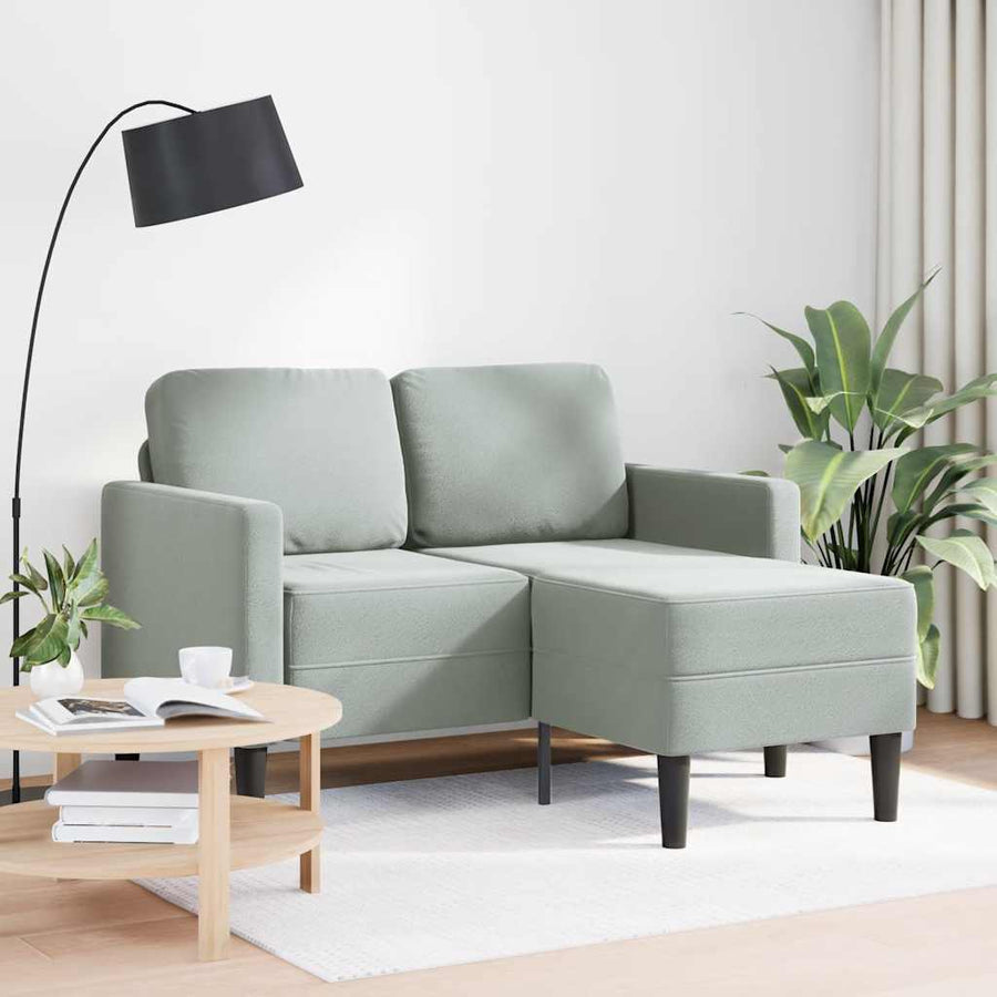 2-Zitsbank Met Ligstoel L-Vormig 125 Cm Fluweel Lichtgrijs