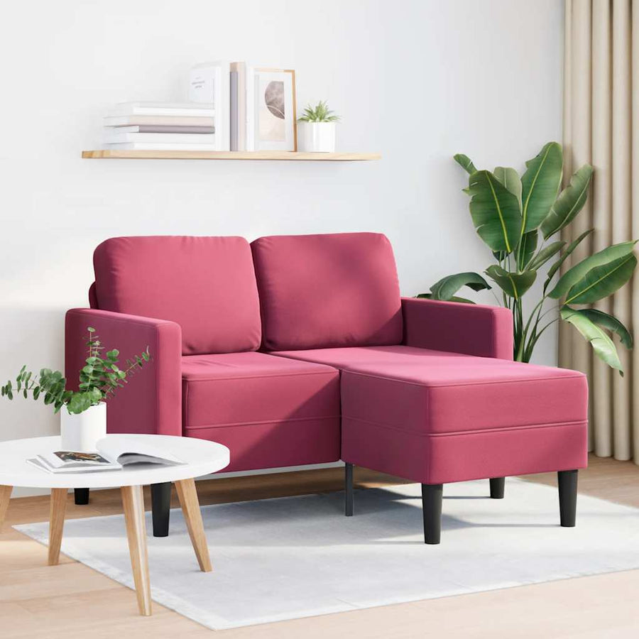 2-Zitsbank Met Chaise L-Vorm 125 Cm Fluweel Wijnrood