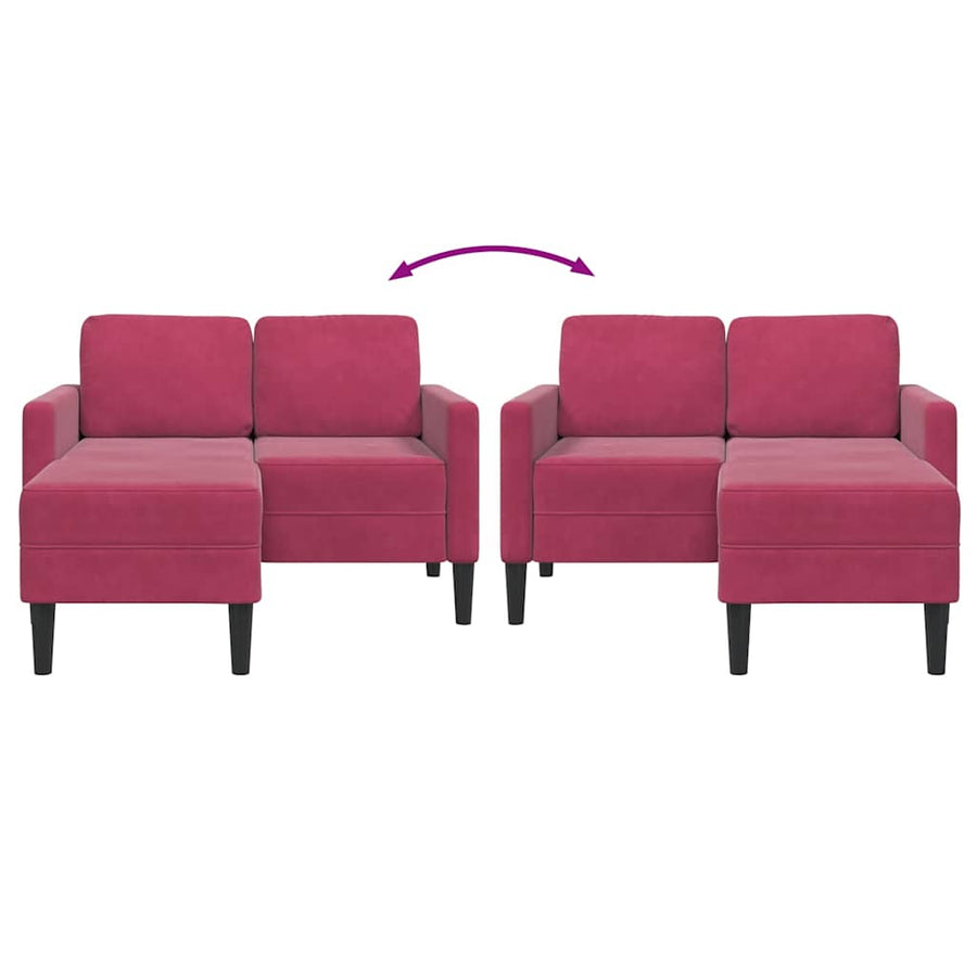 2-Zitsbank Met Chaise L-Vorm 125 Cm Fluweel Wijnrood