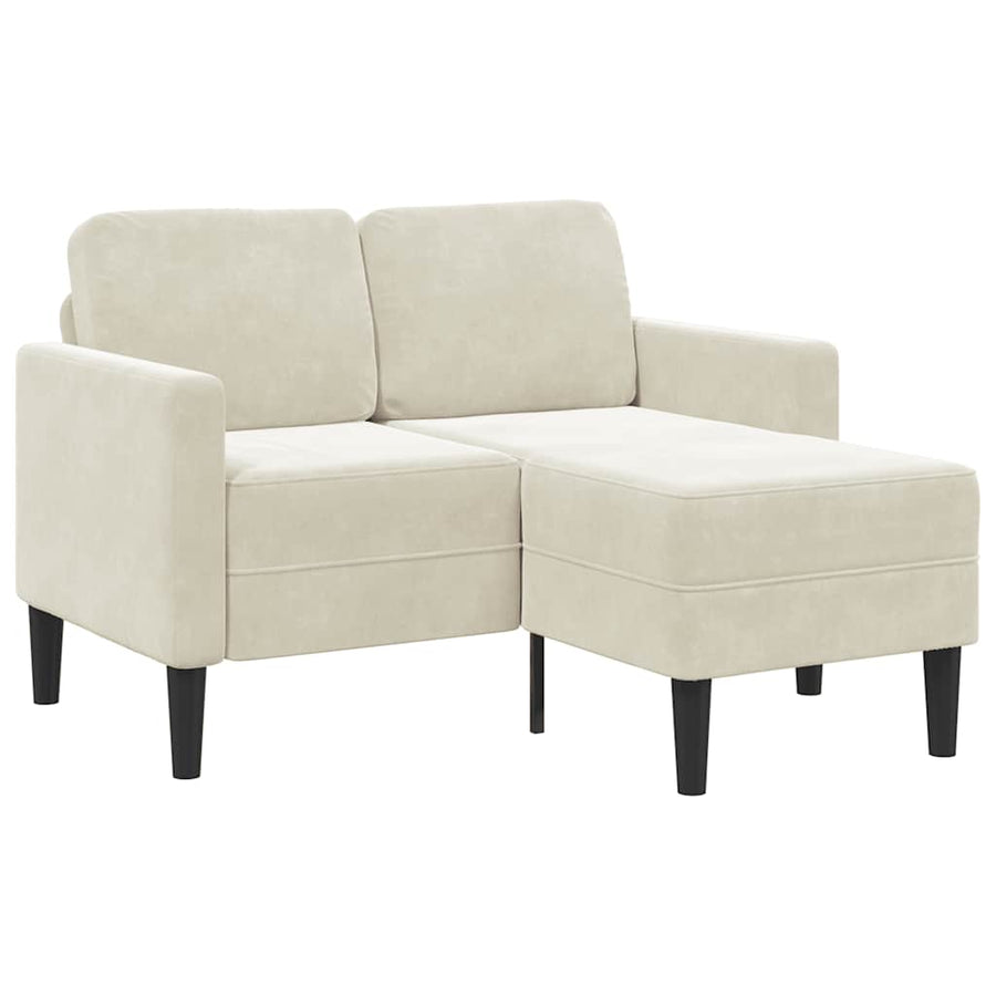 2-Zitsbank Met Chaise L-Vorm Kleurig 125 Cm Fluweel Crème