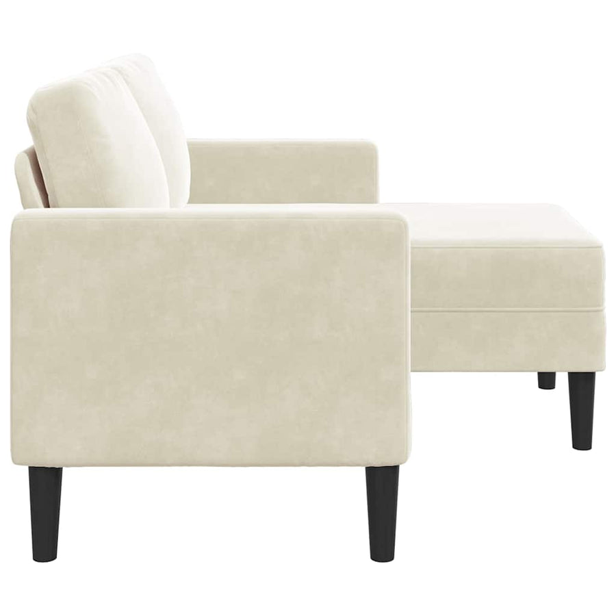 2-Zitsbank Met Chaise L-Vorm Kleurig 125 Cm Fluweel Crème