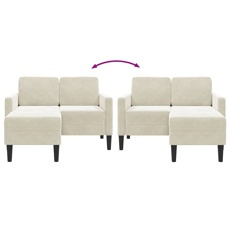 2-Zitsbank Met Chaise L-Vorm Kleurig 125 Cm Fluweel Crème
