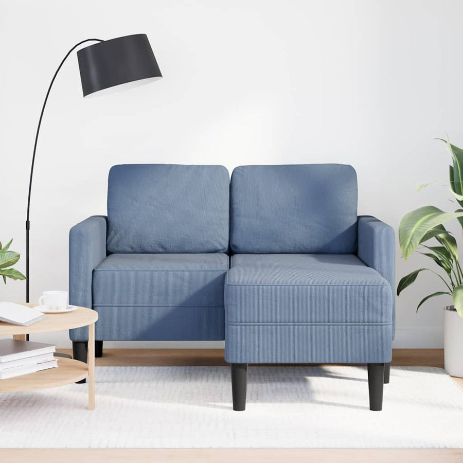 2-zitsbank met ligstoel L-vormig 125 cm linnen blauw