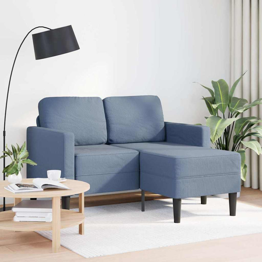 2-zitsbank met ligstoel L-vormig 125 cm linnen blauw