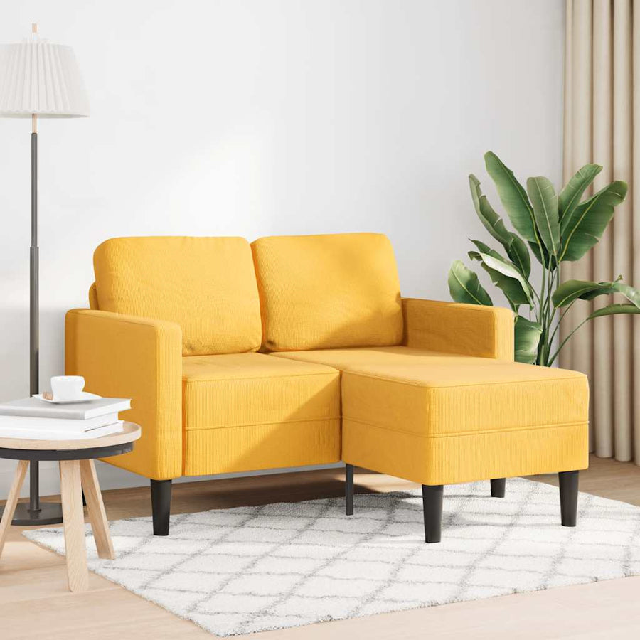 2-Zitsbank Met Ligstoel L-Vormig 125 Cm Linnen Lichtgeel