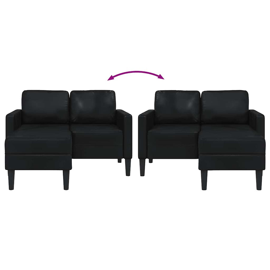 2-Zitsbank Met Ligstoel L-Vormig 125 Cm Kunstleer Zwart