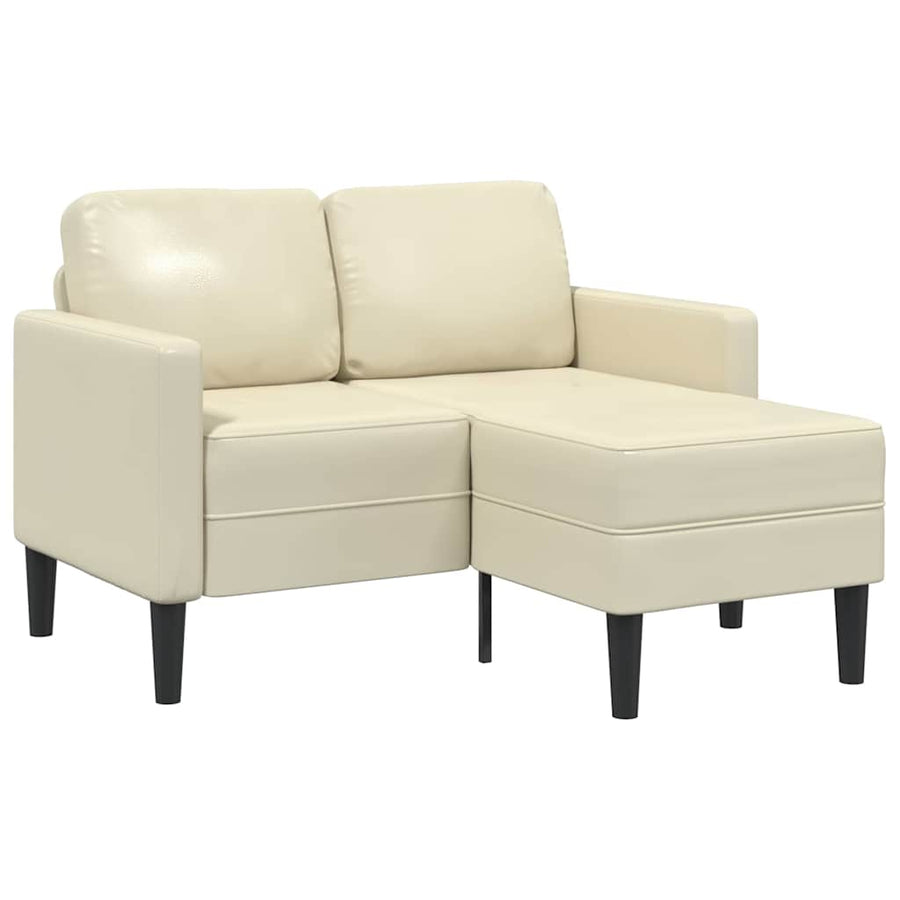 2-Zitsbank Met Ligstoel L-Vormig Kleurig 125 Cm Kunstleer Crème