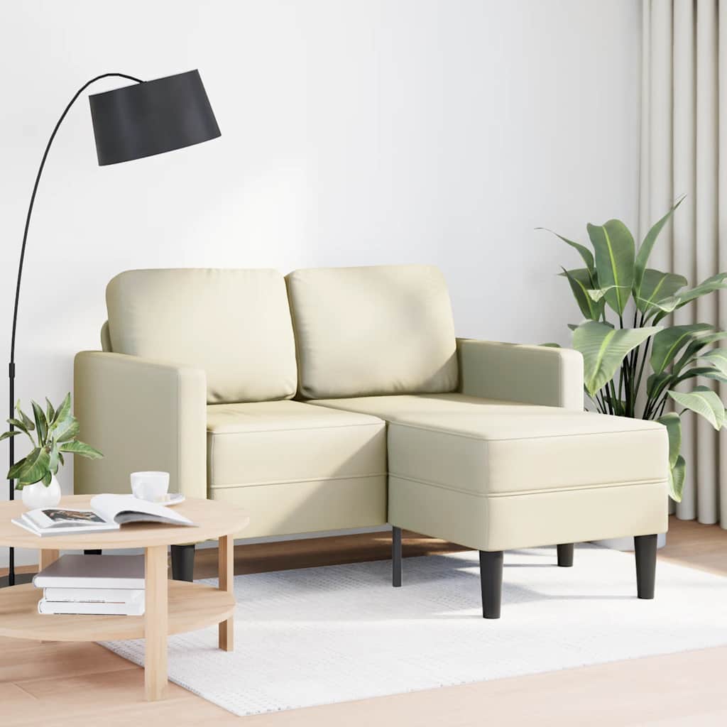 2-Zitsbank Met Ligstoel L-Vormig Kleurig 125 Cm Kunstleer Crème