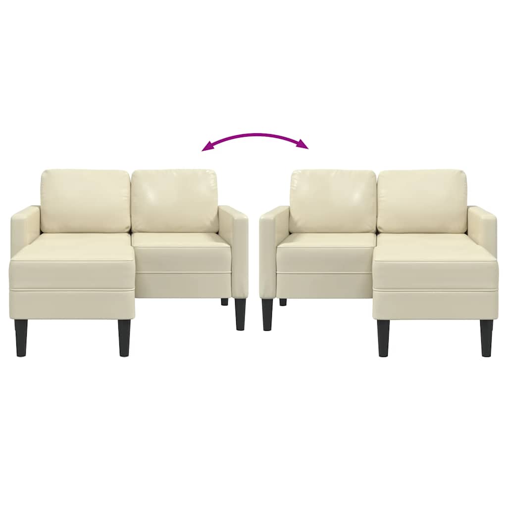 2-Zitsbank Met Ligstoel L-Vormig Kleurig 125 Cm Kunstleer Crème