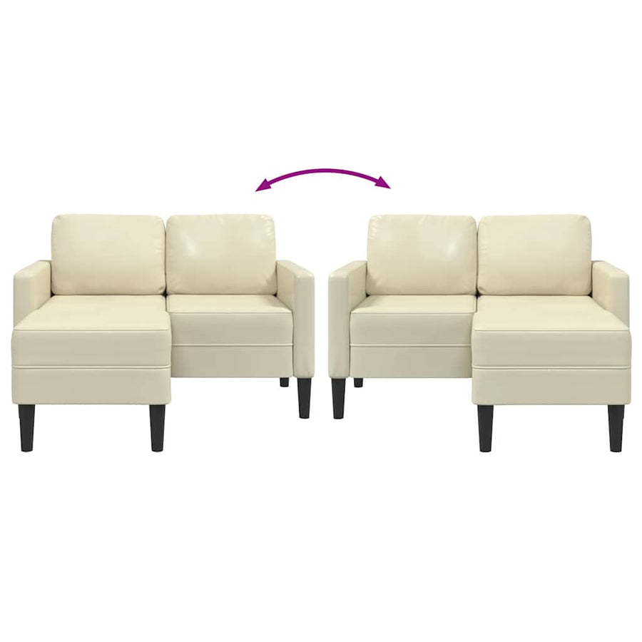 2-Zitsbank Met Ligstoel L-Vormig Kleurig 125 Cm Kunstleer Crème