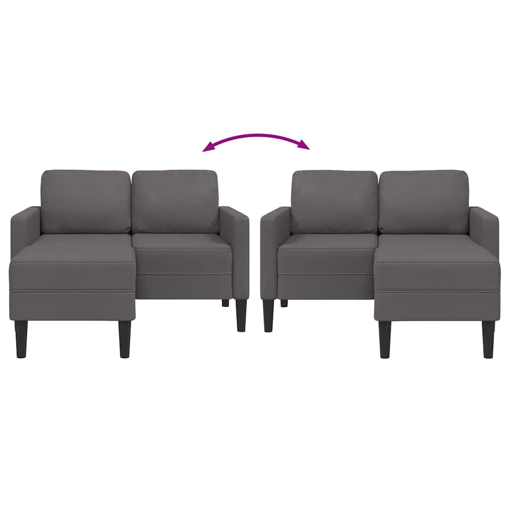 2-zitsbank met chaise longue, L-vormig, grijs, 125 cm, kunstleer