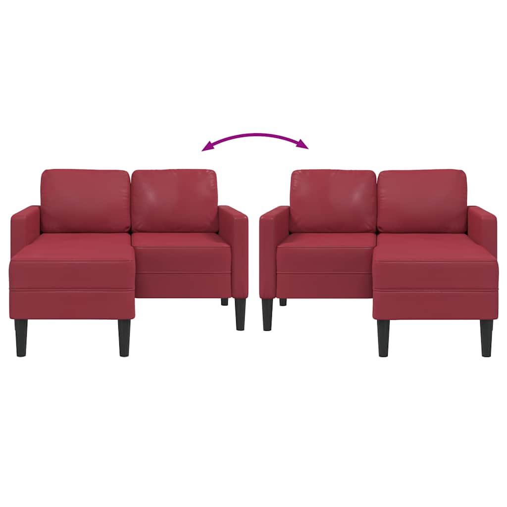 2-zitsbank met chaise longue L-vormig wijnrood 125 cm kunstleer