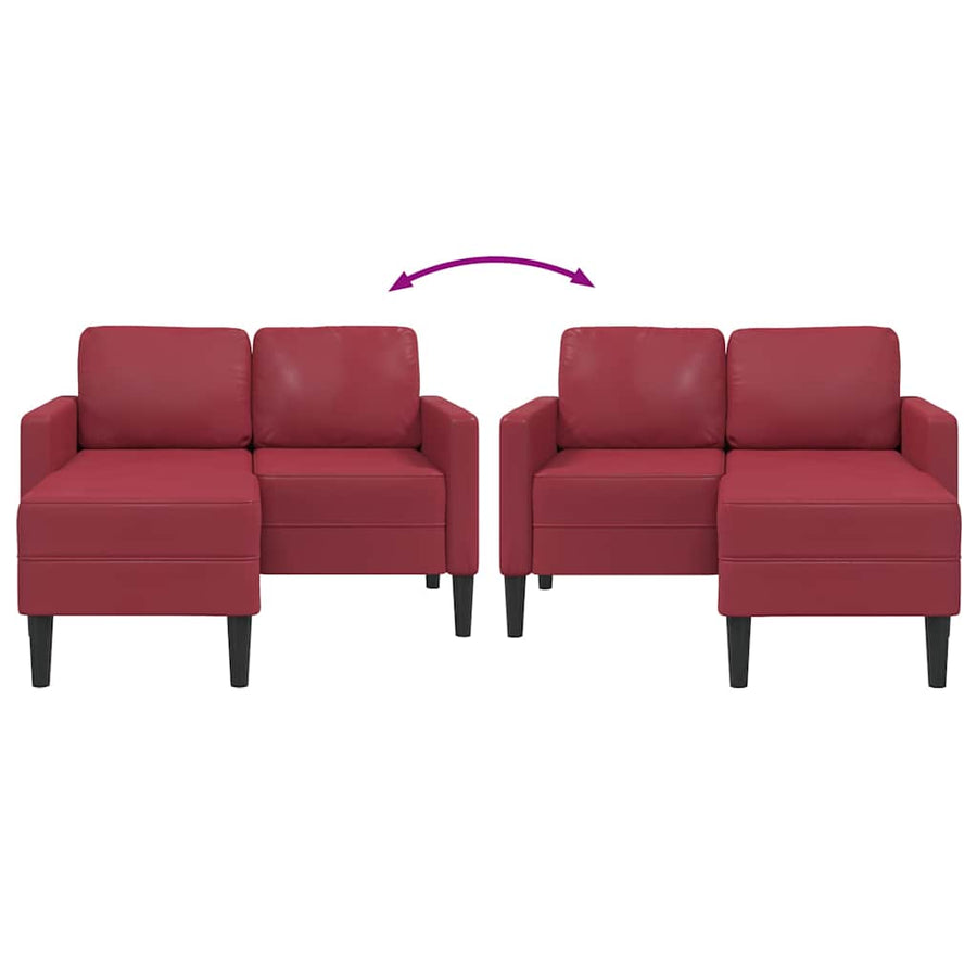 2-zitsbank met chaise longue L-vormig wijnrood 125 cm kunstleer