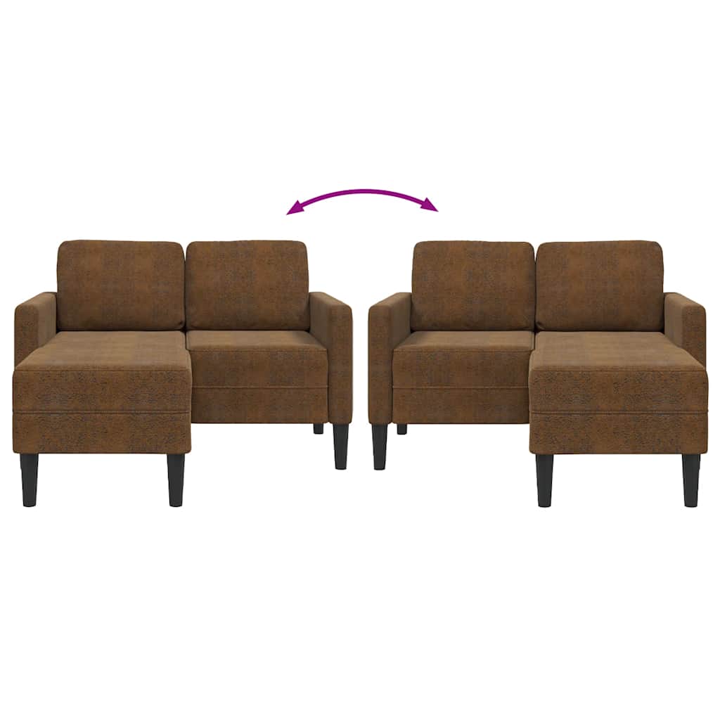 2-zitsbank met chaise longue L-vormig bruin 125 cm kunstleer