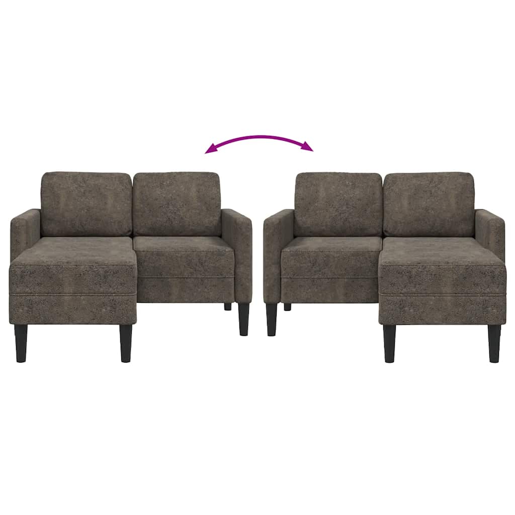 2-zitsbank met chaise longue, L-vormig, donkergrijs, 125 cm, kunstleer