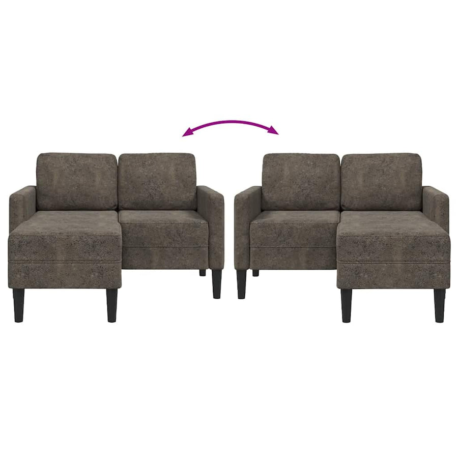 2-zitsbank met chaise longue, L-vormig, donkergrijs, 125 cm, kunstleer