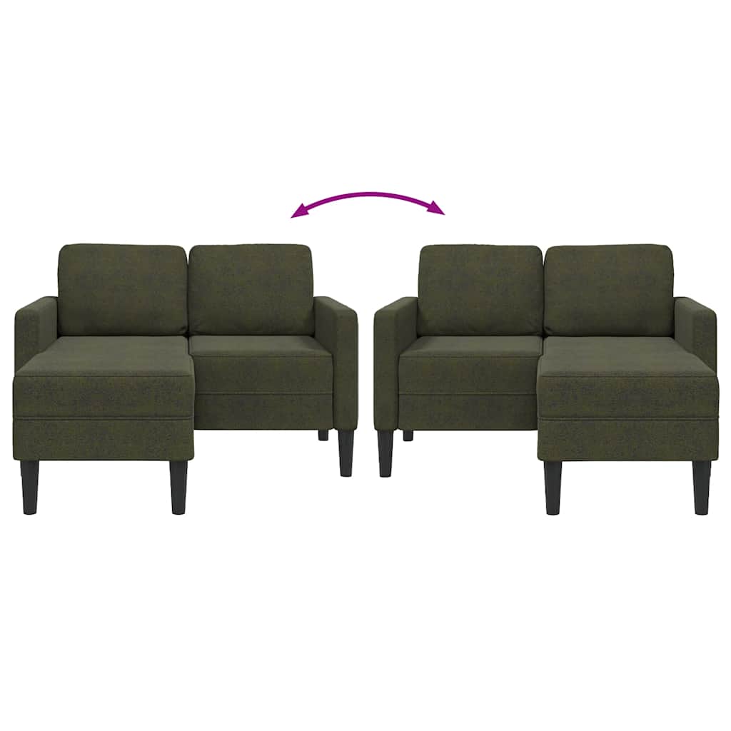 2-zitsbank met chaise longue, L-vormig, legergroen, 125 cm, kunstleer
