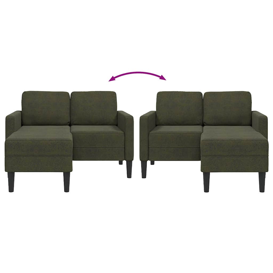2-zitsbank met chaise longue, L-vormig, legergroen, 125 cm, kunstleer