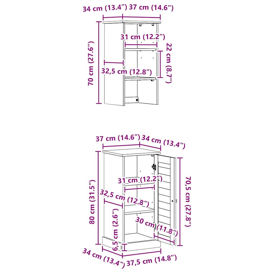 Badkamermeubelset met plank 2 pcs Bruin en wit 37 x 34 x 150 cm