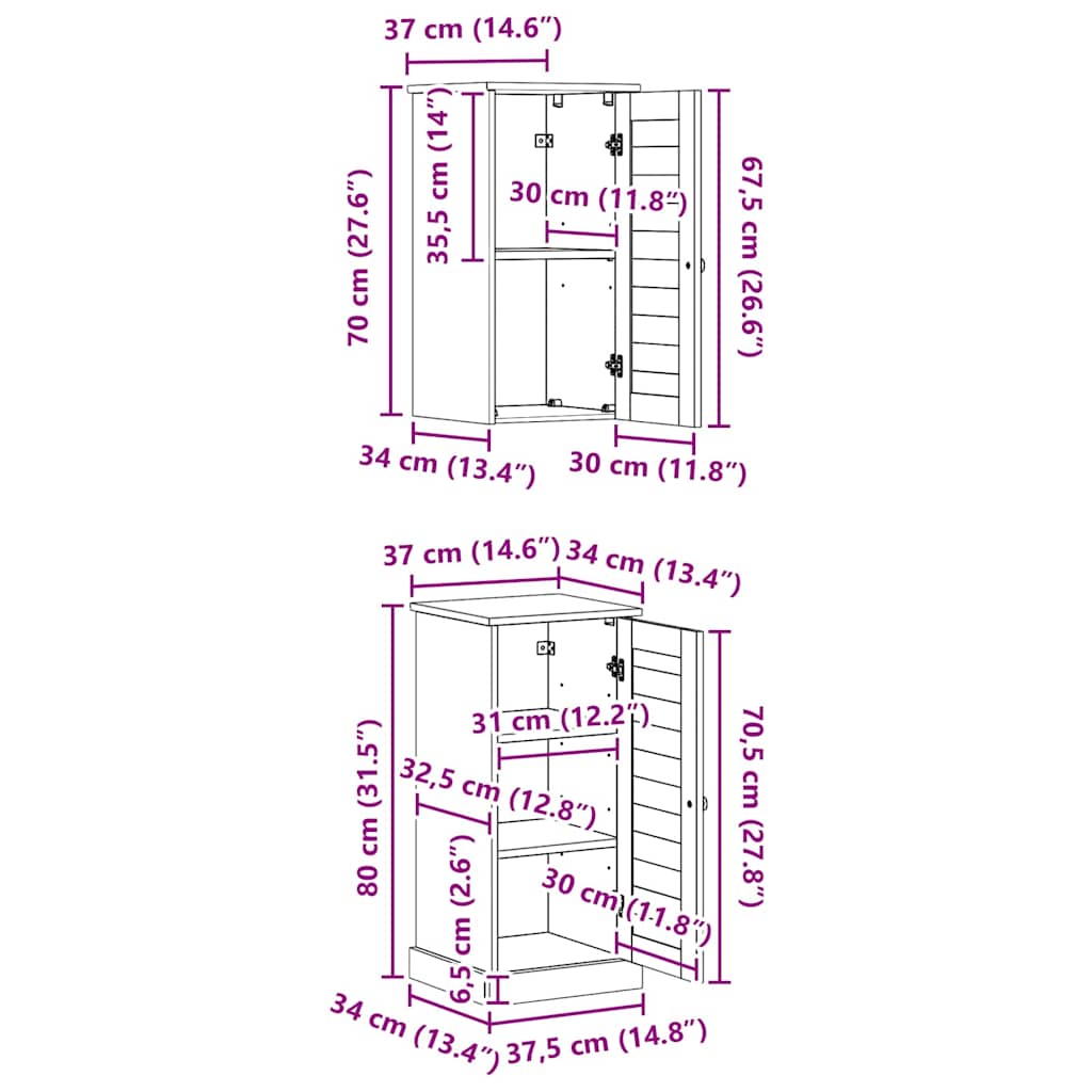 Badkamermeubelset 2 pcs Bruin en Honingbruin 37 x 34 x 80 cm