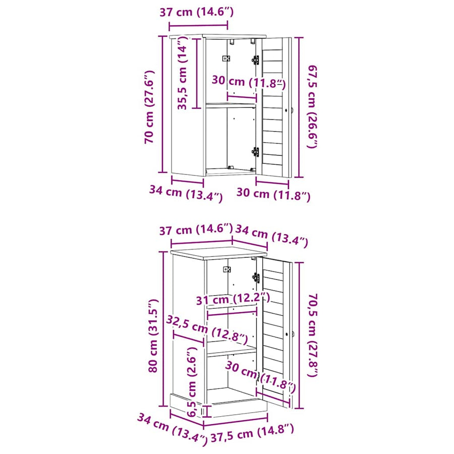 Badkamermeubelset met plank met opslag met de deur 2 pcs Antiekwit 37 x 34 x 80 cm