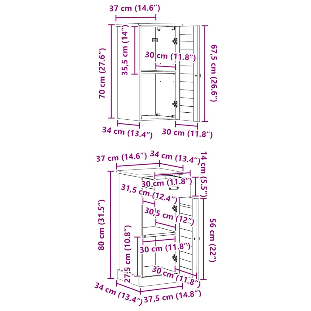 Badkamerkast VIGO 2 st Bruin en Honingbruin 37 x 34 x 80 cm