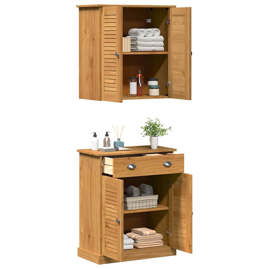 Badkamermeubelset met lade met plank met opslag met de deur 2 pcs Bruin 67.5 x 34 x 80 cm