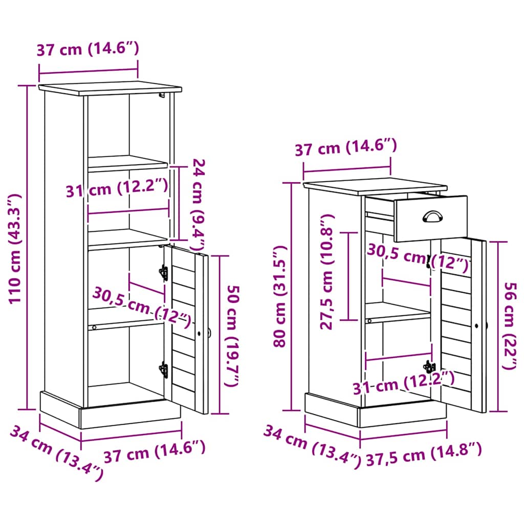 Badkamermeubelset VIGO 4 st Honingbruin 37 x 34 x 110 cm