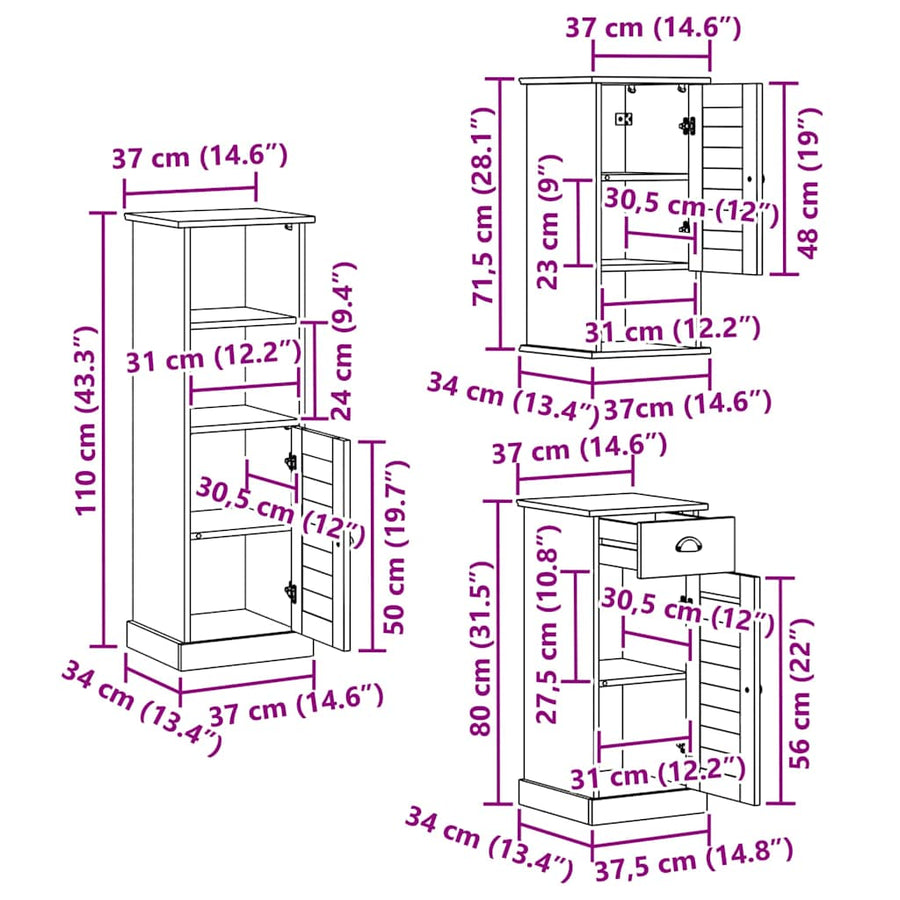 Badkamermeubelset met lade met plank 5 pcs Antiekwit 37 x 34 x 110 cm