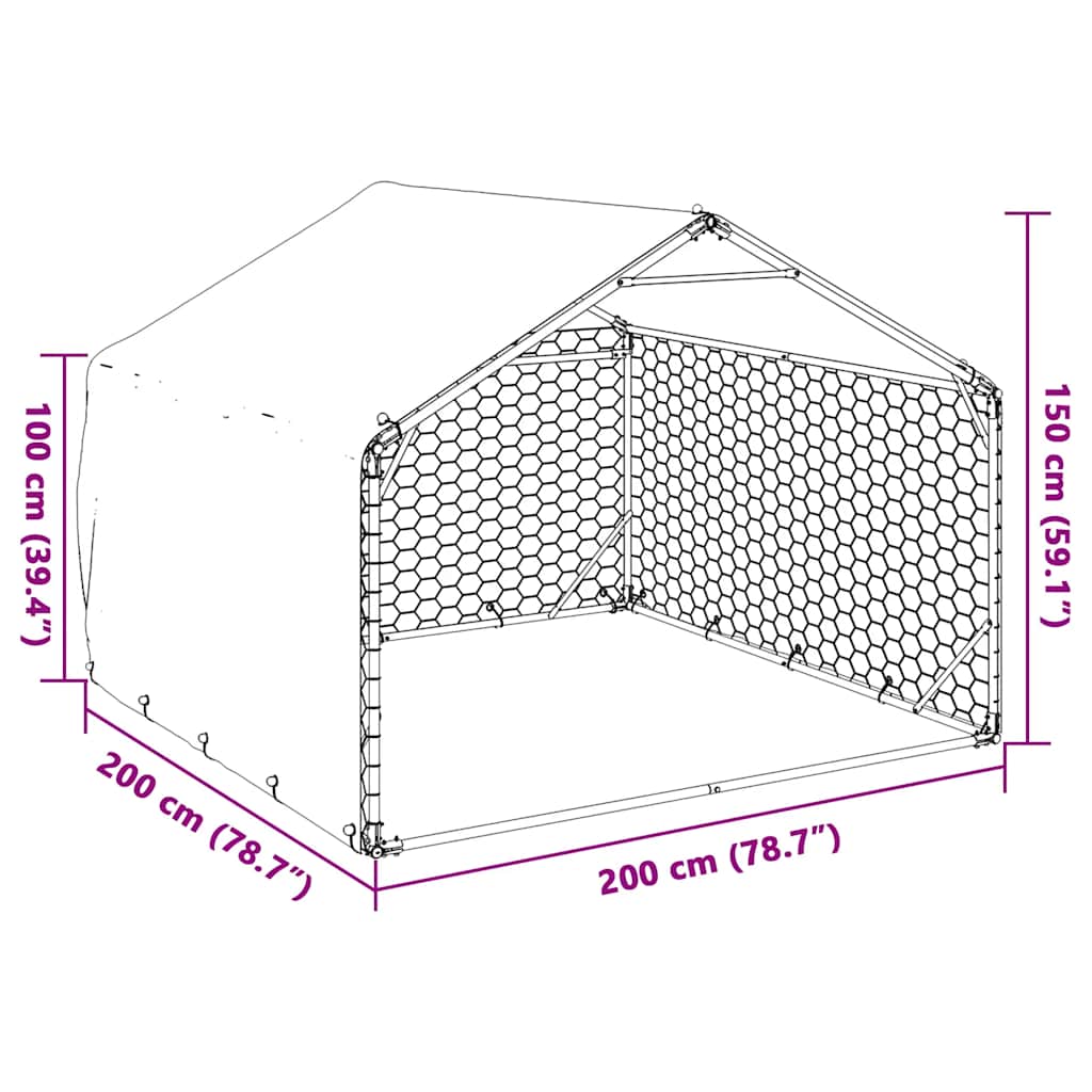 Hondenkennel buiten met deksel 2x2x1,5 m gegalvaniseerd staal